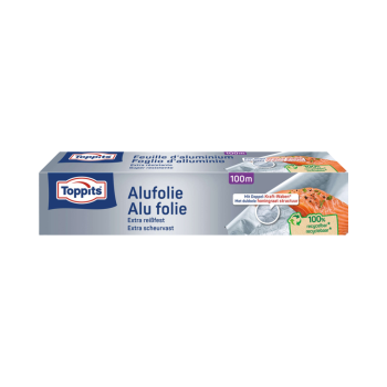 Toppits Alufolie mit Abreiss Saege, extra reißfest, 100 Prozent recycelbar, 29 cm breit, 979g